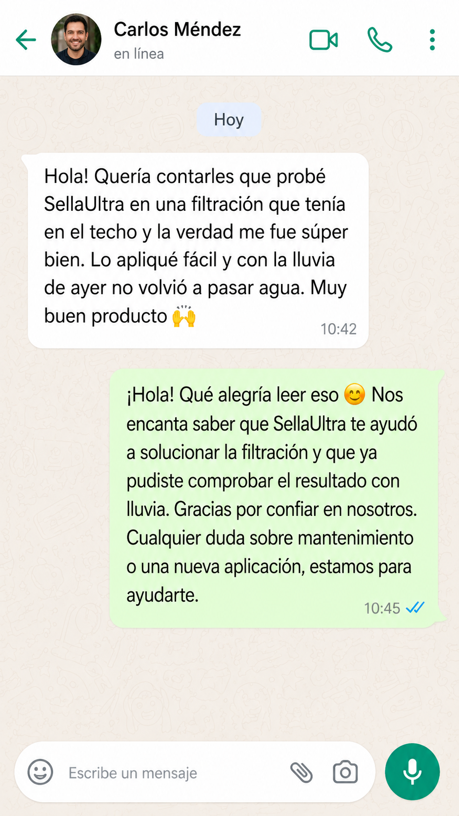 Opini&oacute;n real de cliente por WhatsApp 1